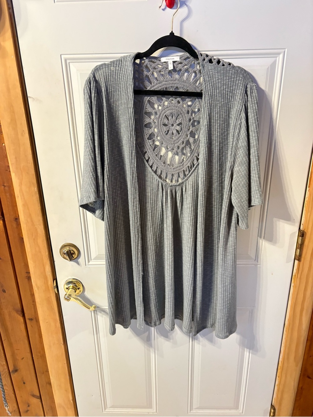Maurices Light Green Ribbed Open-Front Cardigan with Crochet Back